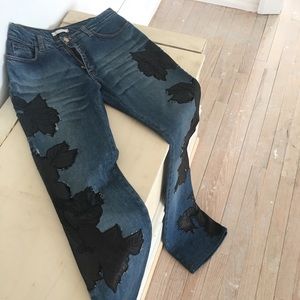 Vintage Roberto Cavalli leather and denim jeans
